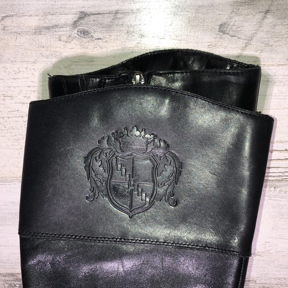 Franco Sarto Boots Womens Chipper Logo Tall Riding Black Leather Heels​​ - Picture 2 of 10